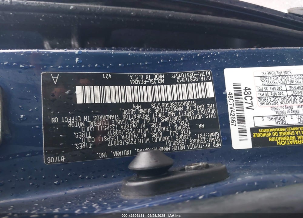 2006 TOYOTA SIENNA XLE LIMITED VIN: 5TDBA22C86S061739