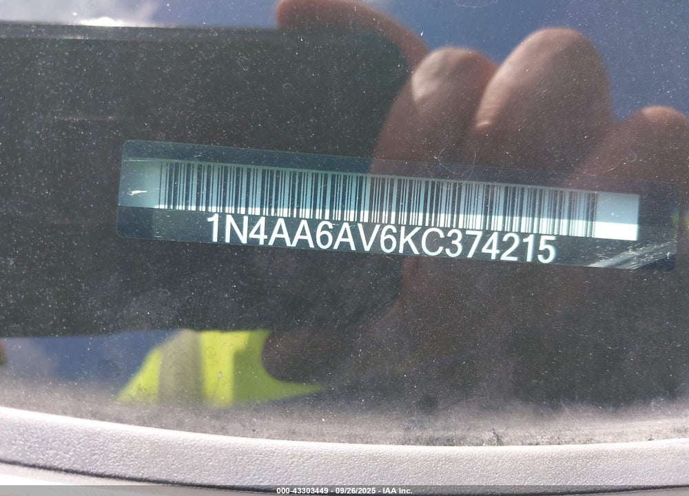2019 NISSAN MAXIMA 3.5 SV VIN: 1N4AA6AV6KC374215