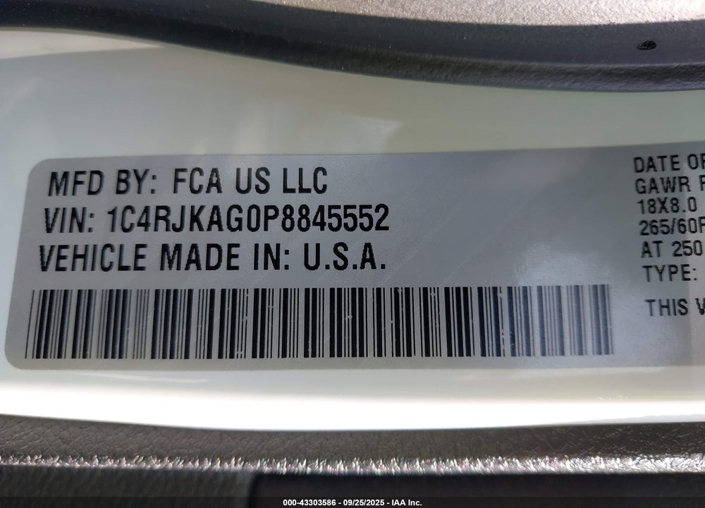 2023 JEEP GRAND CHEROKEE L VIN: 1C4RJKAG0P8845552