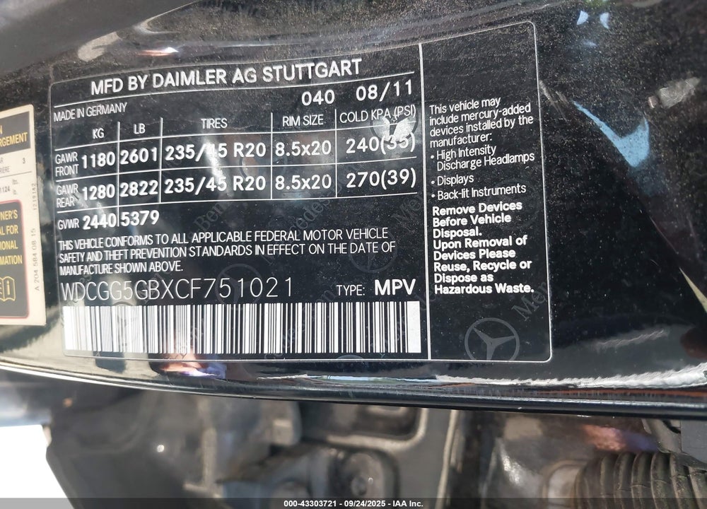 2012 MERCEDES-BENZ GLK 350 VIN: WDCGG5GBXCF751021