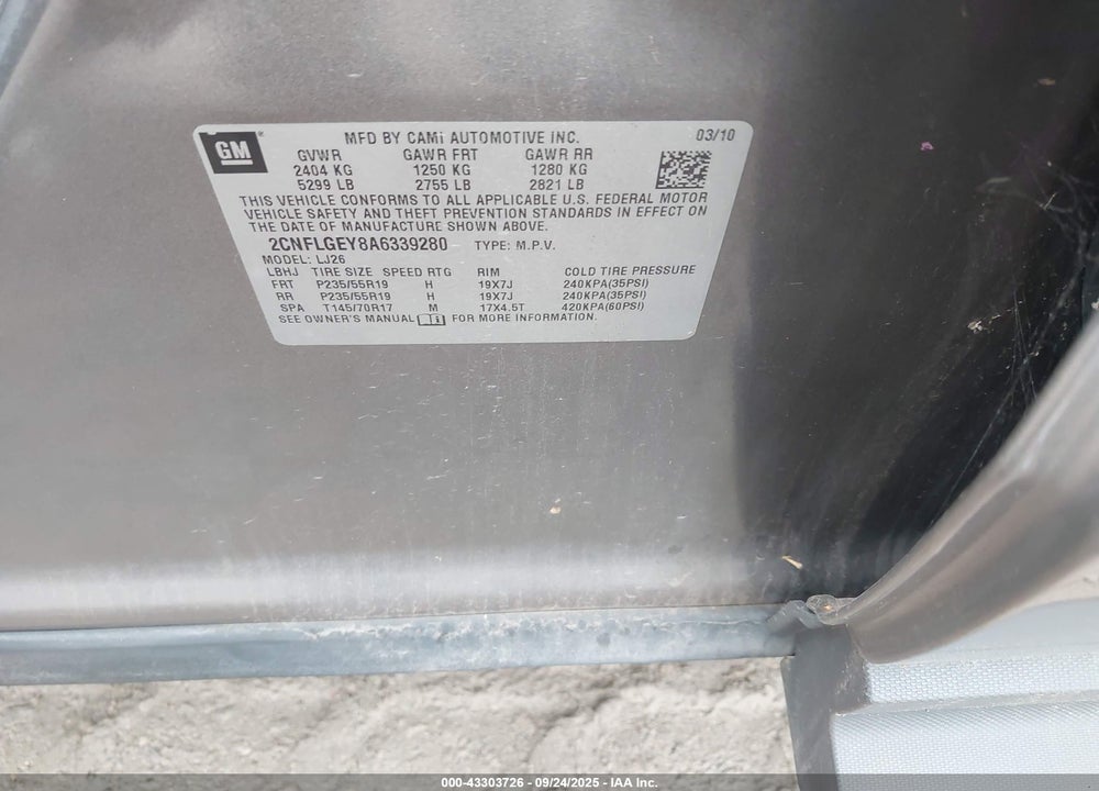 2010 CHEVROLET EQUINOX VIN: 2CNFLGEY8A6339280