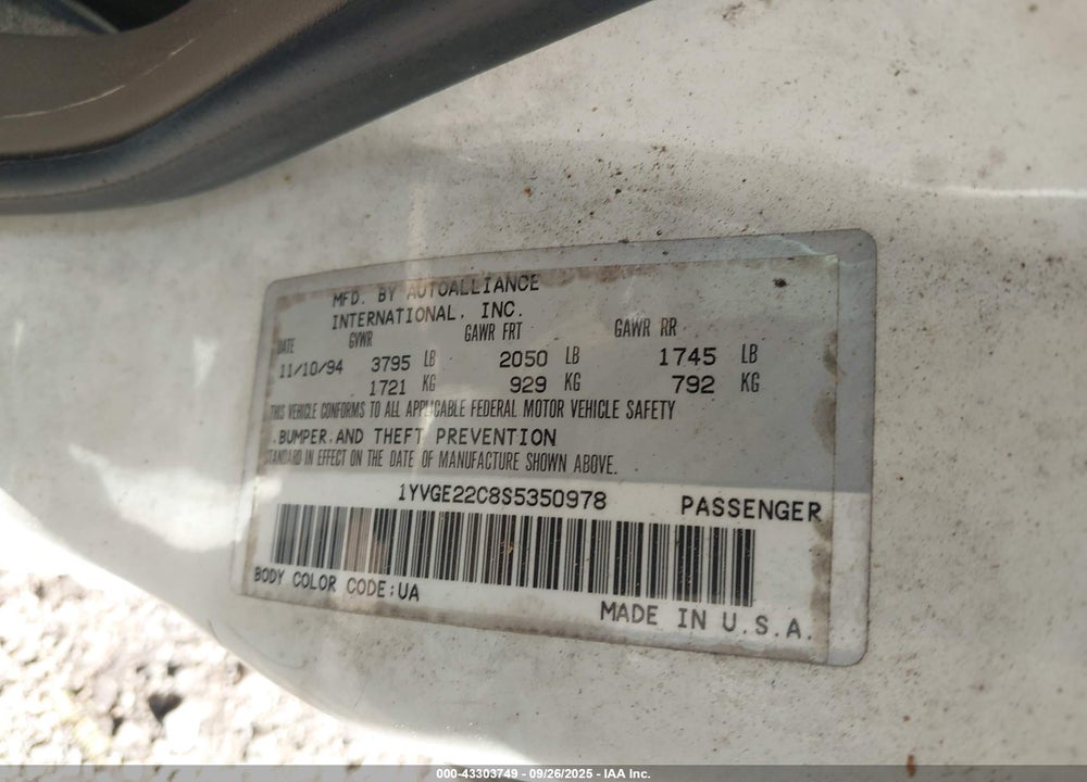 1995 MAZDA 626 DX/LX VIN: 1YVGE22C8S5350978