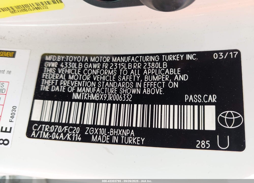 2018 TOYOTA C-HR XLE PREMIUM VIN: NMTKHMBX9JR006332