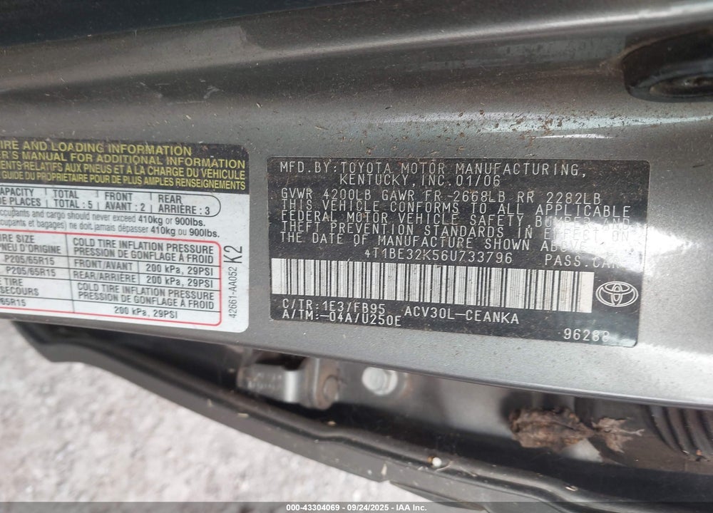 2006 TOYOTA CAMRY VIN: 4T1BE32K56U733796