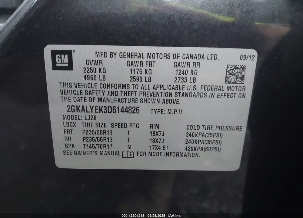 2013 GMC TERRAIN VIN: 2GKALYEK3D6144826