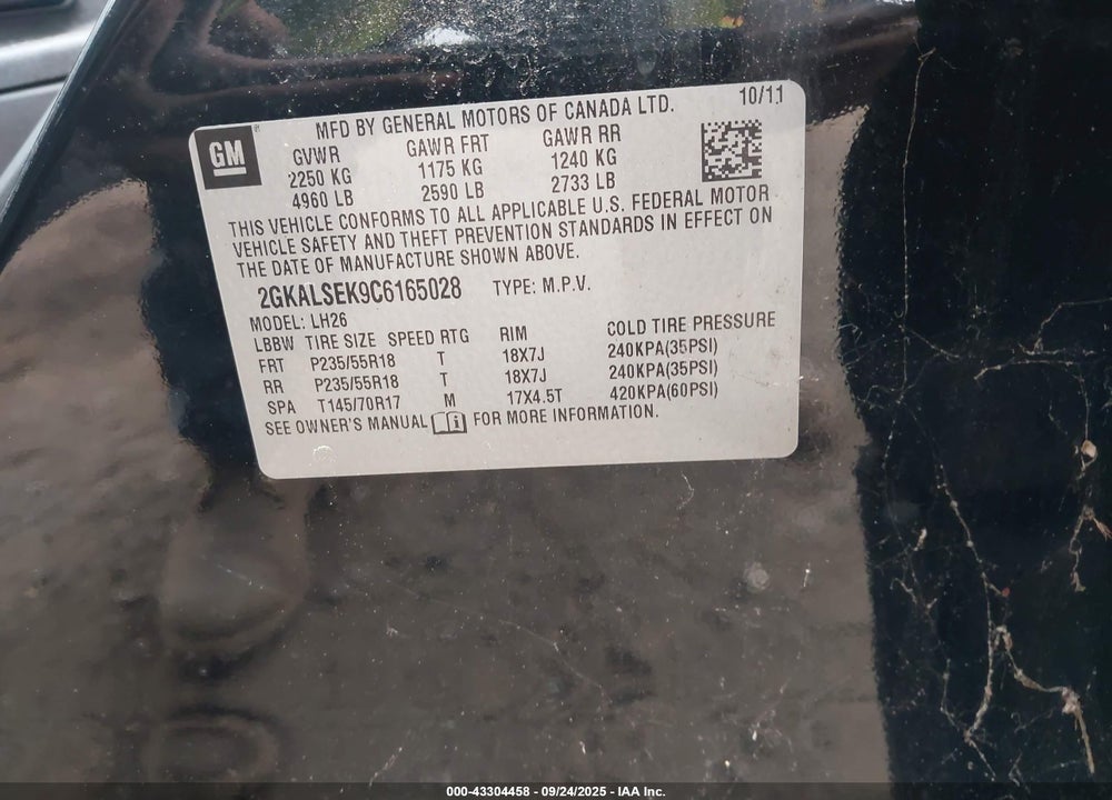 2012 GMC TERRAIN VIN: 2GKALSEK9C6165028