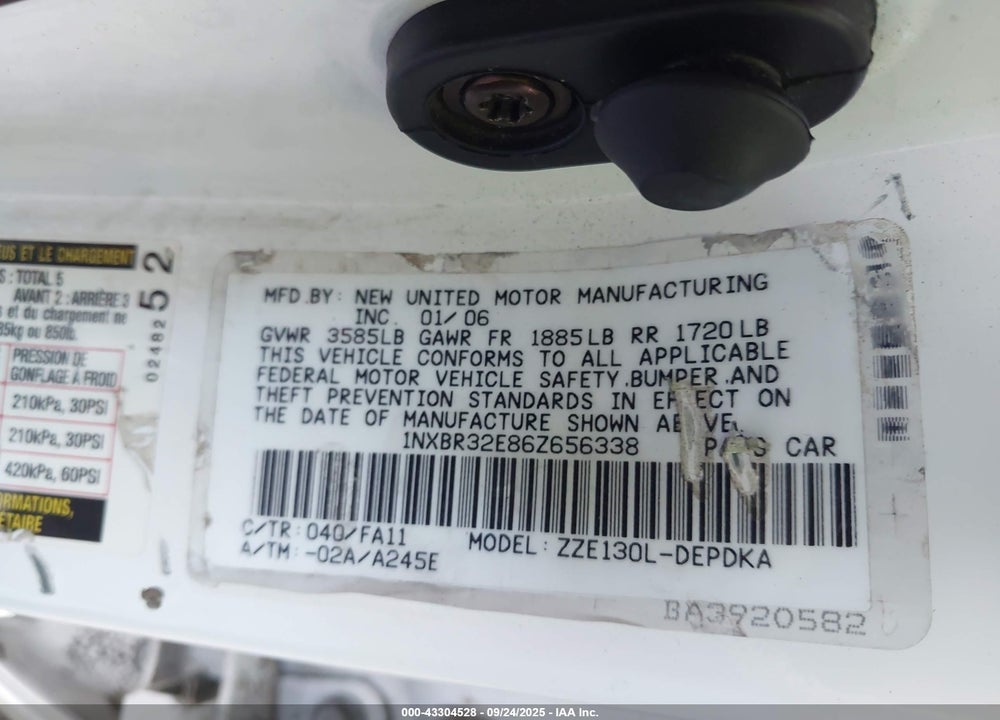 2006 TOYOTA COROLLA CE VIN: 1NXBR32E86Z656338