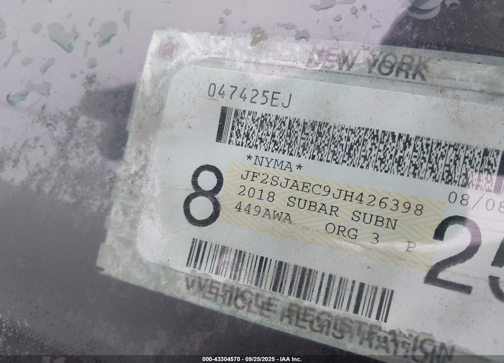 2018 SUBARU FORESTER VIN: JF2SJAEC9JH426398