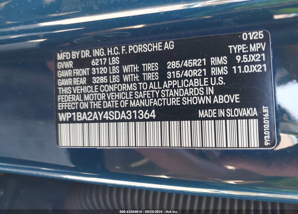 2025 PORSCHE CAYENNE COUPE VIN: WP1BA2AY4SDA31364
