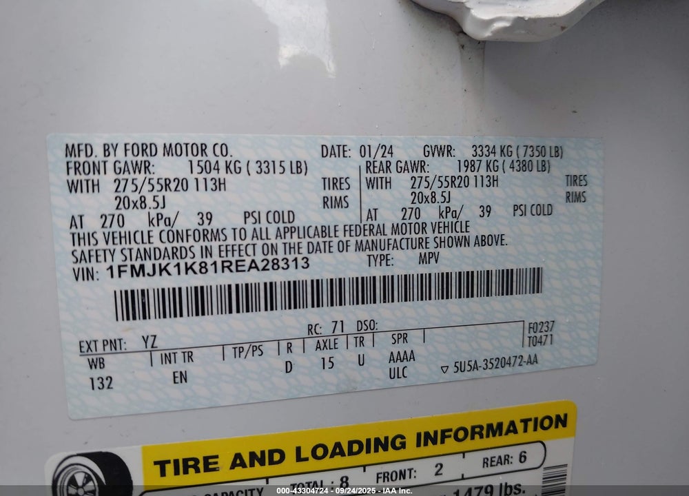 2024 FORD EXPEDITION VIN: 1FMJK1K81REA28313