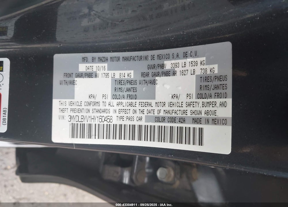 2017 TOYOTA YARIS VIN: 3MYDLBYV1HY160458