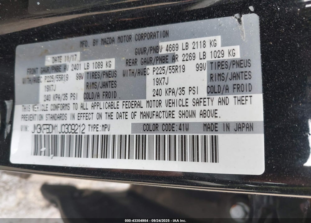 2018 MAZDA CX-5 VIN: JM3KFBDM1J0309212