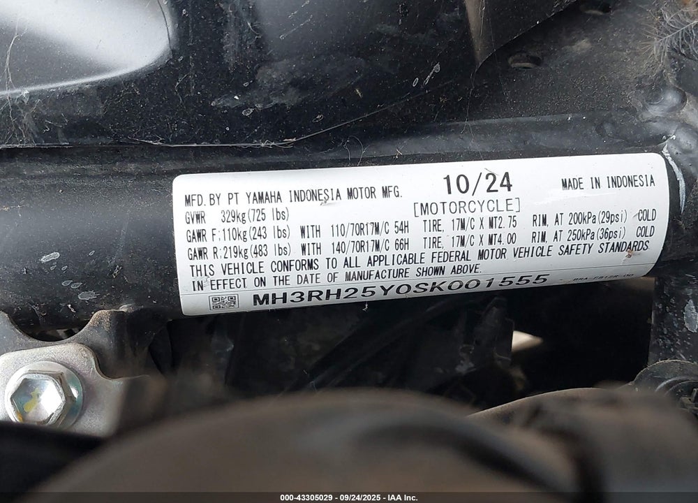 2025 YAMAHA YFZ320 AC VIN: MH3RH25Y0SK001555