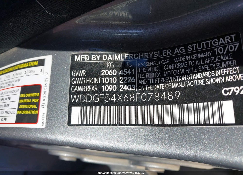 2008 MERCEDES-BENZ C 300 LUXURY/SPORT VIN: WDDGF54X68F078489