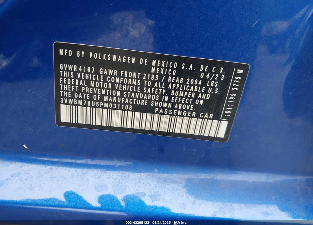 2023 VOLKSWAGEN JETTA VIN: 3VWBM7BU5PM031108
