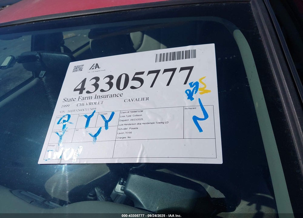 1999 CHEVROLET CAVALIER LS VIN: 1G1JF5244X7117459