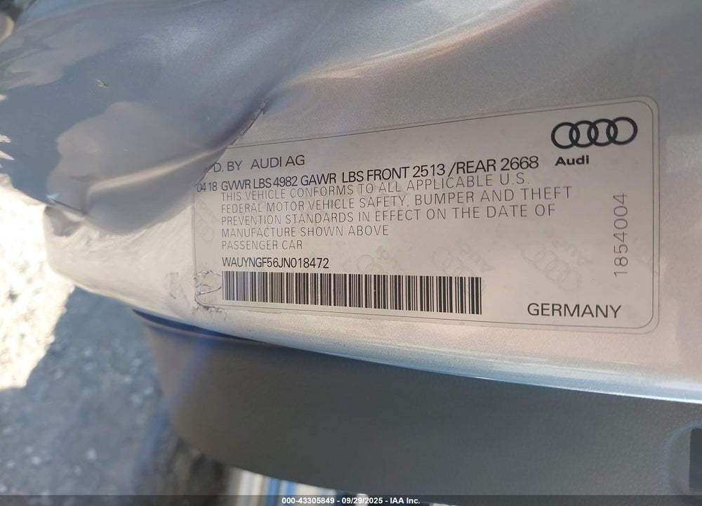 2018 AUDI A5 VIN: WAUYNGF56JN018472