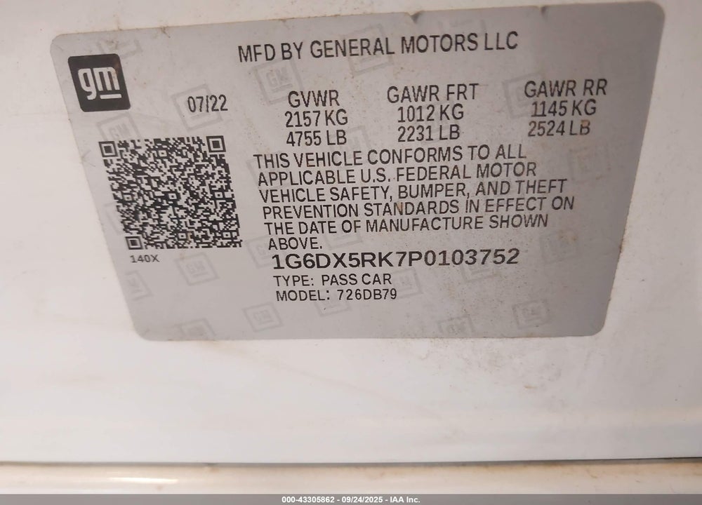 2023 CADILLAC CT5 VIN: 1G6DX5RK7P0103752