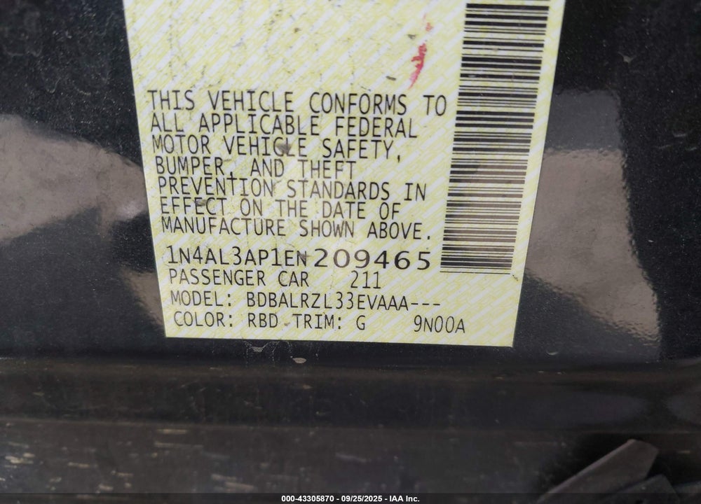 2014 NISSAN ALTIMA VIN: 1N4AL3AP1EN209465