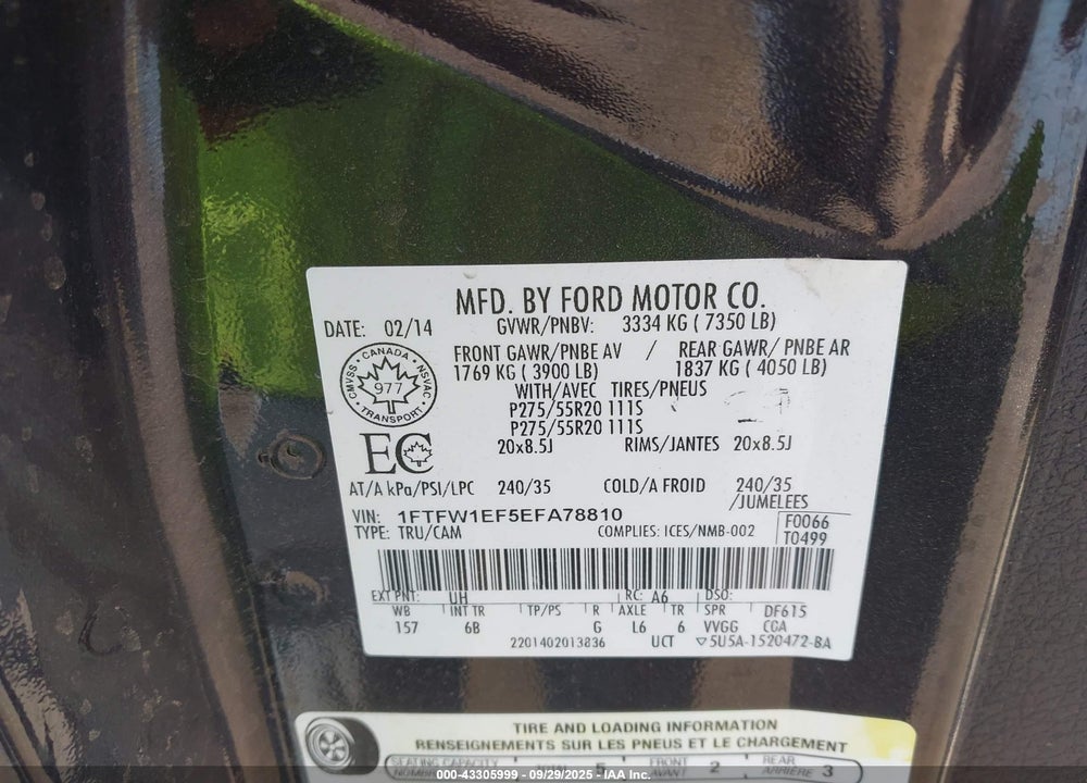 2014 FORD F-150 FX4 VIN: 1FTFW1EF5EFA78810