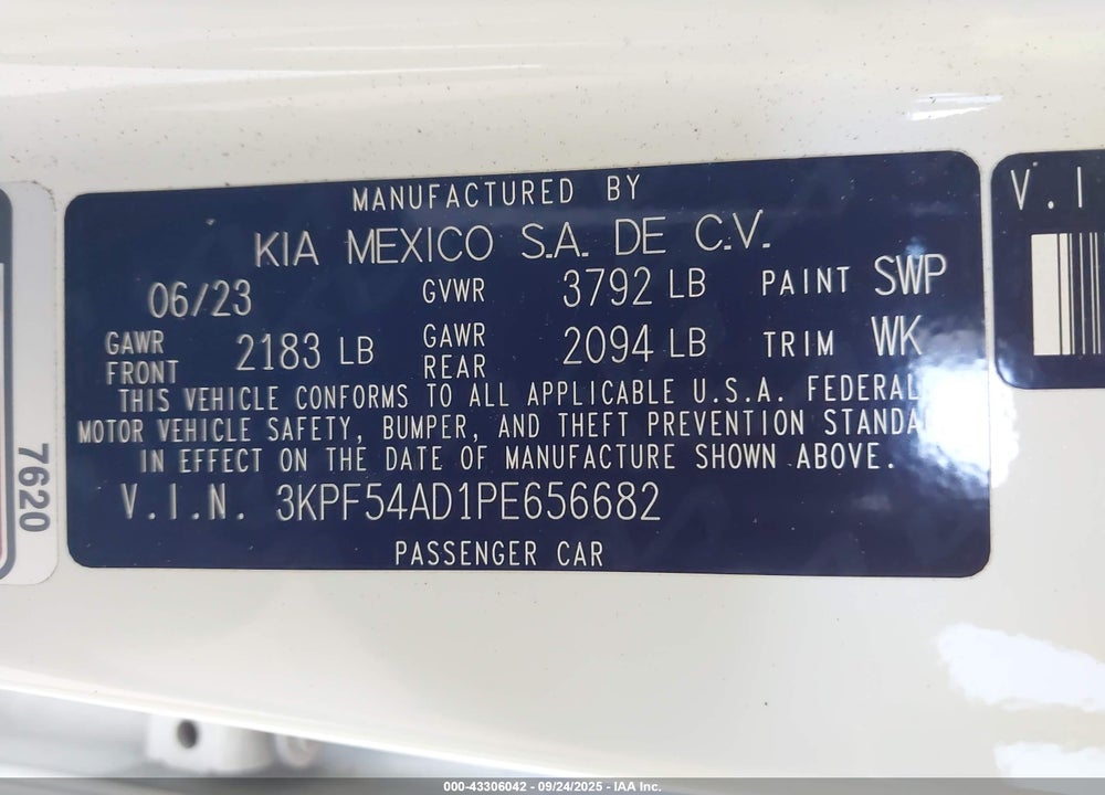 2023 KIA FORTE VIN: 3KPF54AD1PE656682