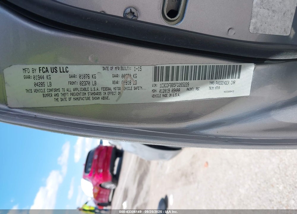 2015 DODGE DART VIN: 1C3CDFBB5FD265229