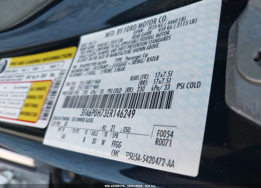 2014 FORD FUSION SE VIN: 3FA6P0H73ER146249