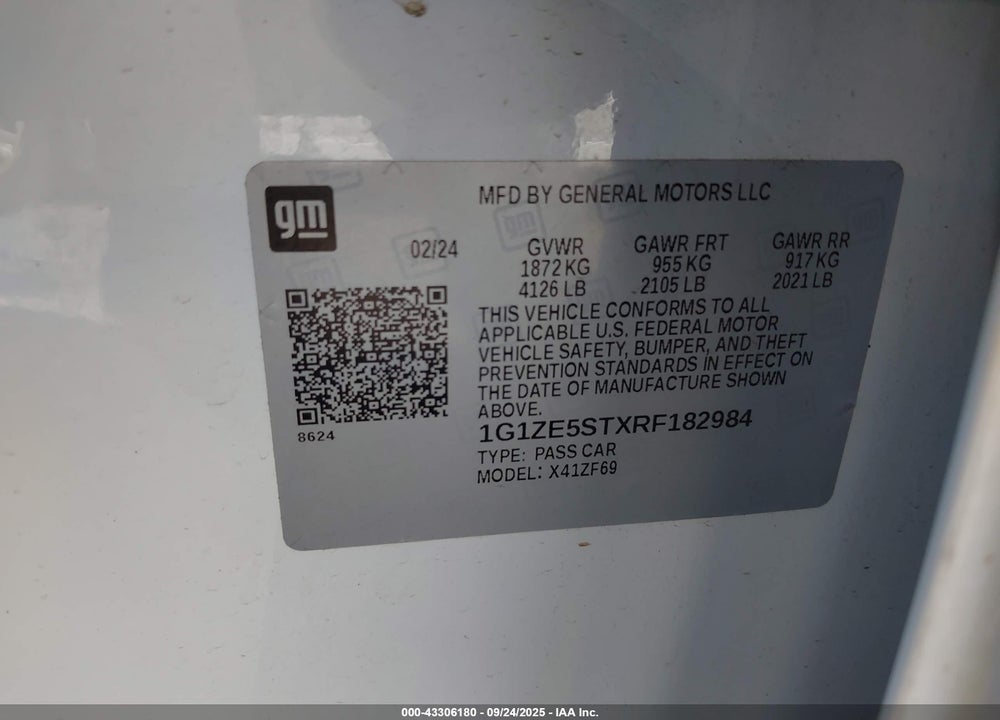 2024 CHEVROLET MALIBU VIN: 1G1ZE5STXRF182984