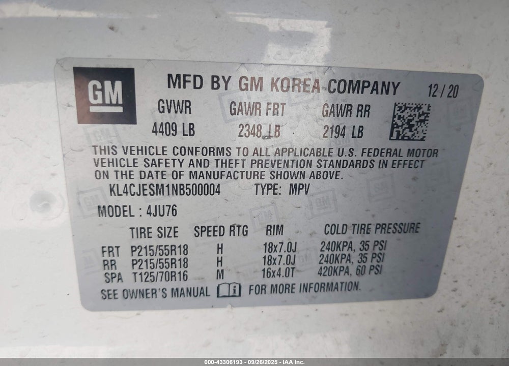 2022 BUICK ENCORE AWD PREFERRED VIN: KL4CJESM1NB500004
