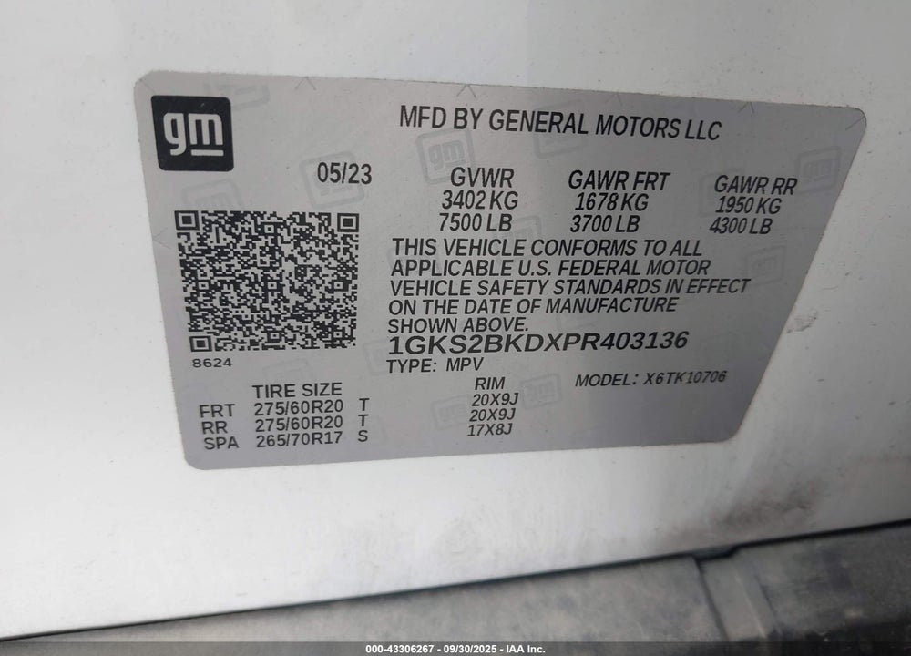 2023 GMC YUKON 4WD SLT VIN: 1GKS2BKDXPR403136