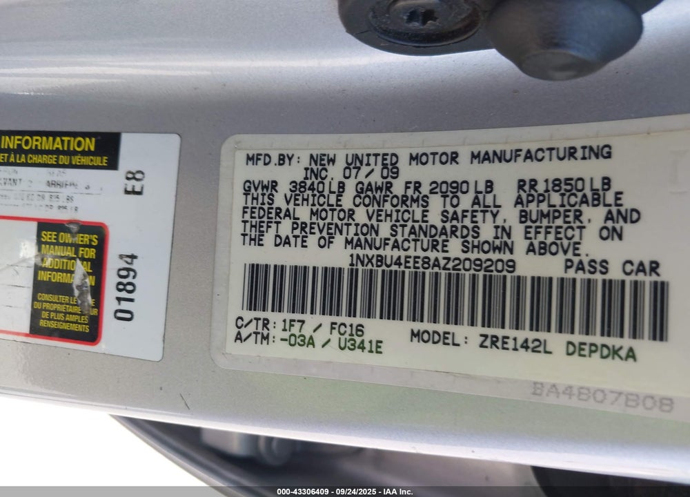 2010 TOYOTA COROLLA LE VIN: 1NXBU4EE8AZ209209