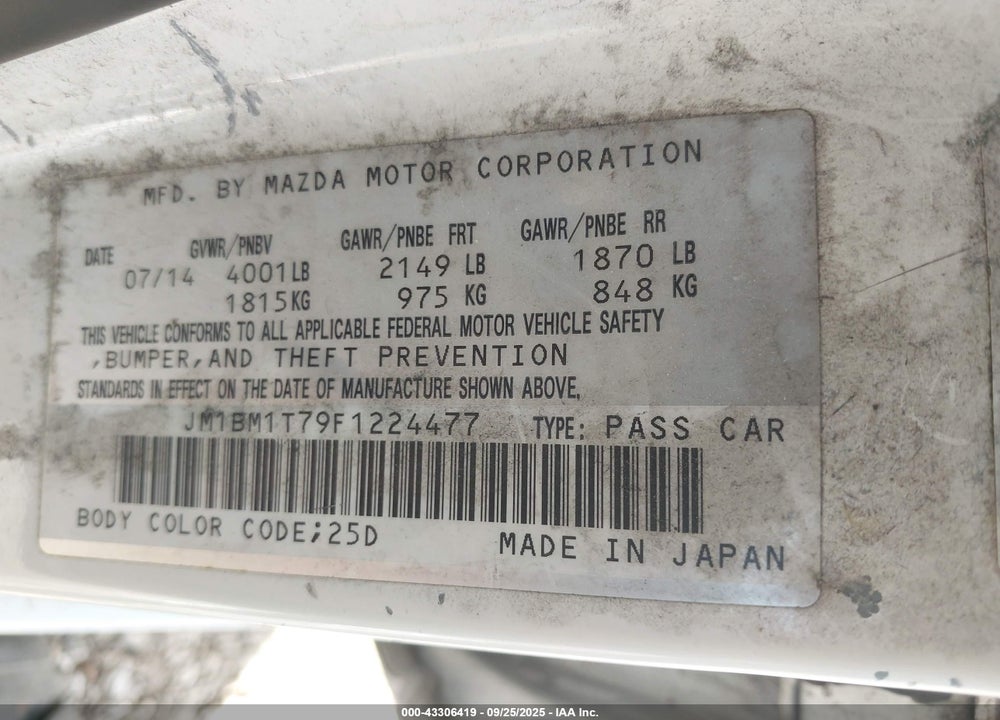 2015 MAZDA 3 VIN: JM1BM1T79F1224477