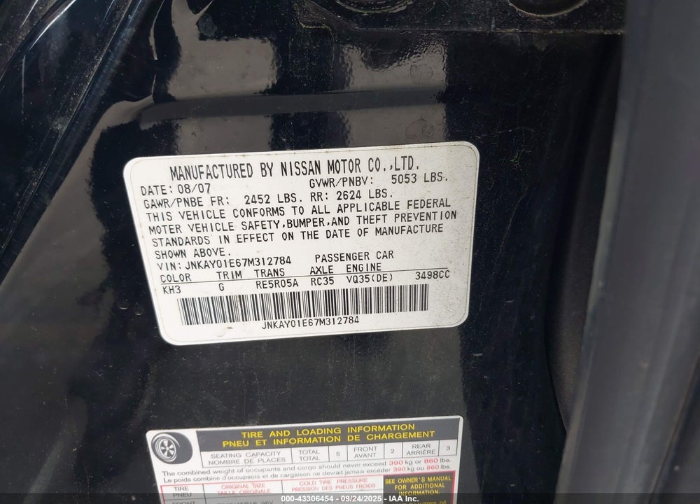 2007 INFINITI M35 VIN: JNKAY01E67M312784