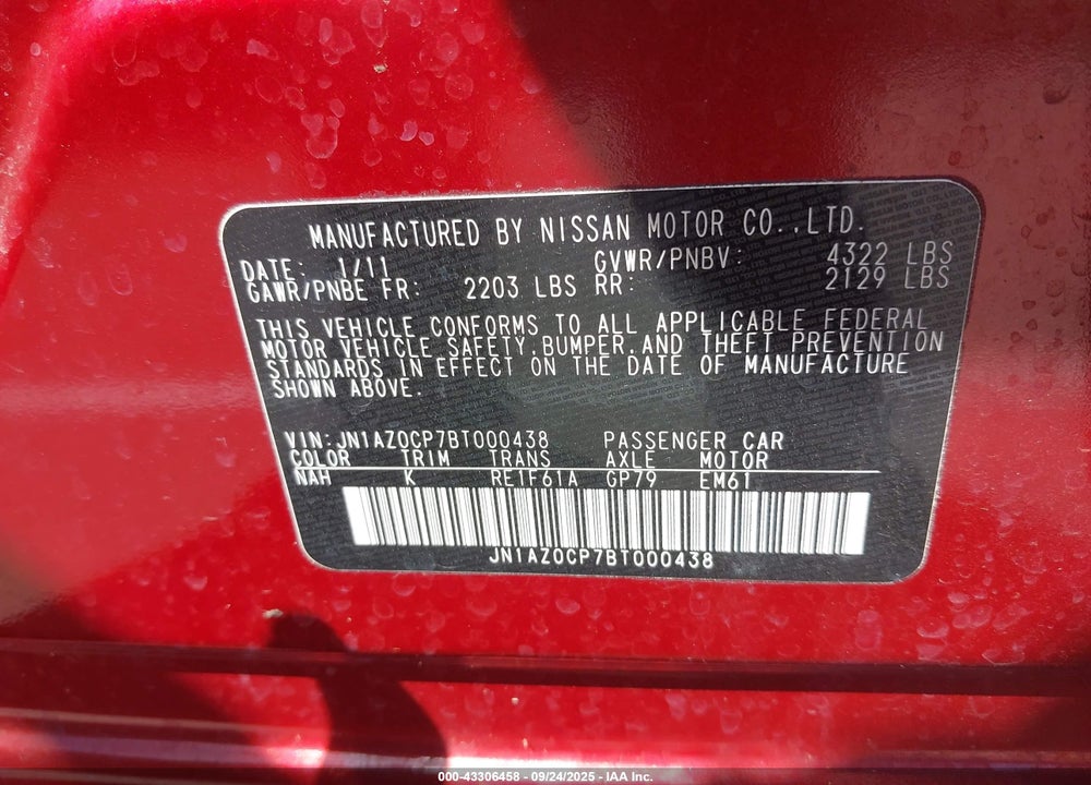 2011 NISSAN LEAF SL VIN: JN1AZ0CP7BT000438