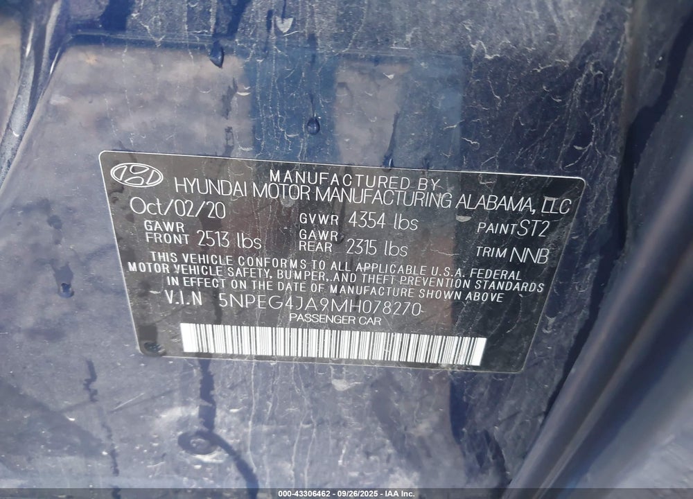 2021 HYUNDAI SONATA SE VIN: 5NPEG4JA9MH078270
