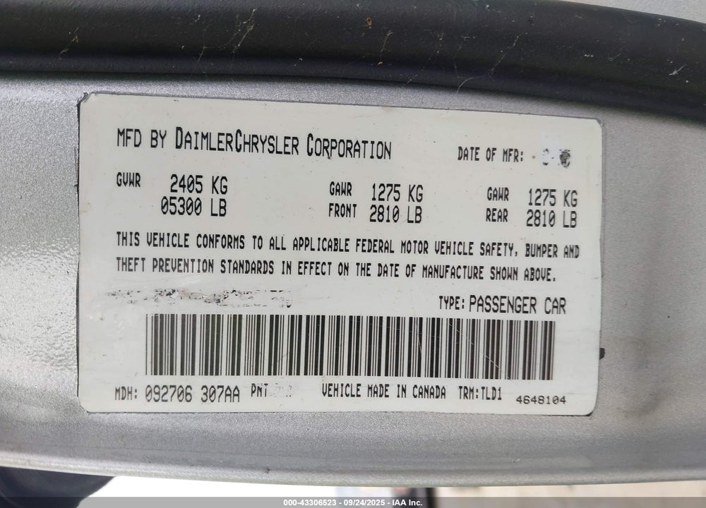 2005 CHRYSLER 300C VIN: 2C3AA63H65H145508