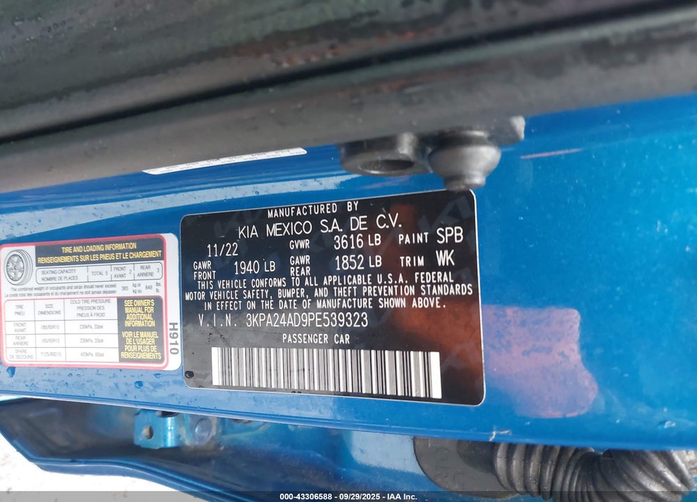 2023 KIA RIO VIN: 3KPA24AD9PE539323