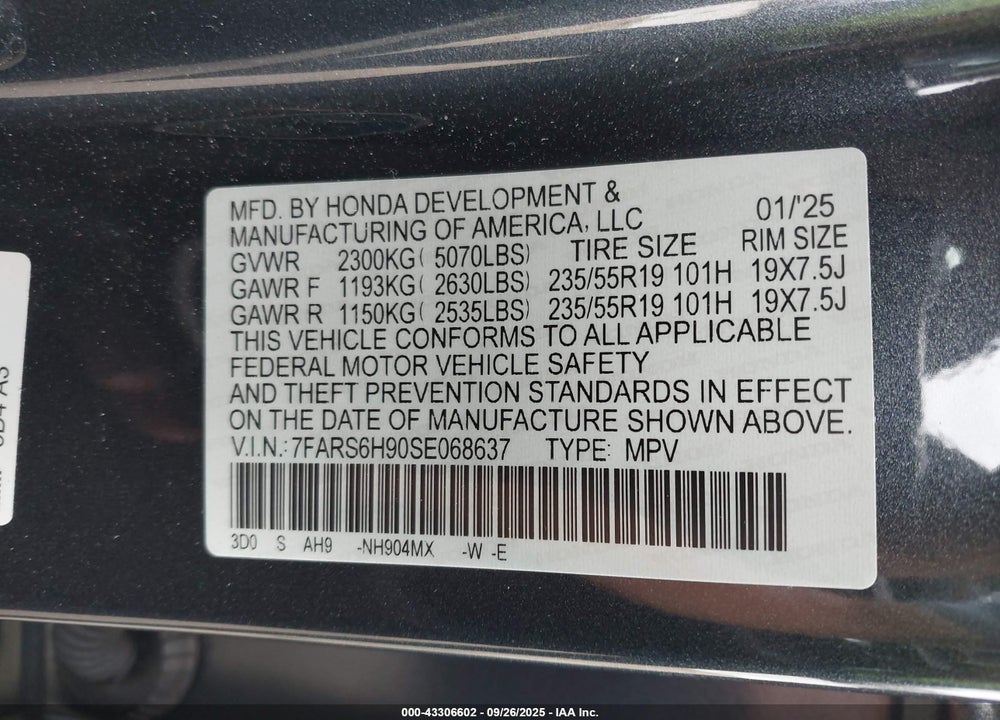 2025 HONDA CR-V VIN: 7FARS6H90SE068637