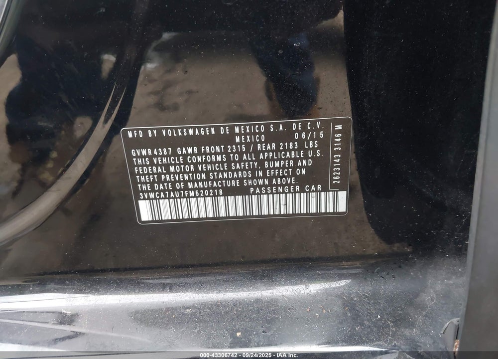 2015 VOLKSWAGEN GOLF SPORTWAGEN VIN: 3VWCA7AU7FM520218