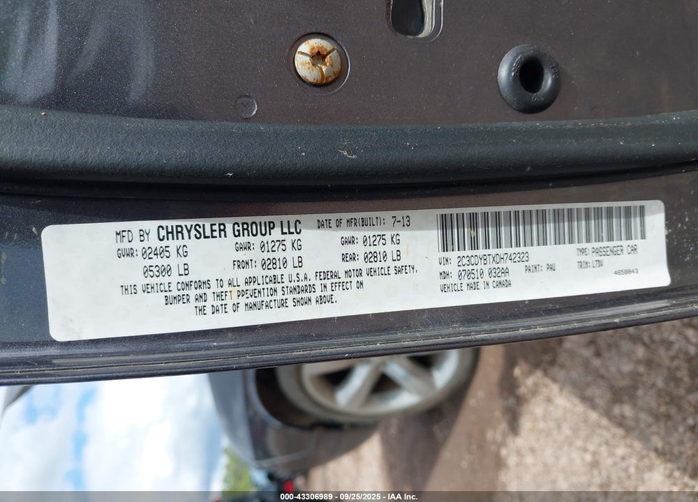2013 DODGE CHALLENGER VIN: 2C3CDYBTXDH742323