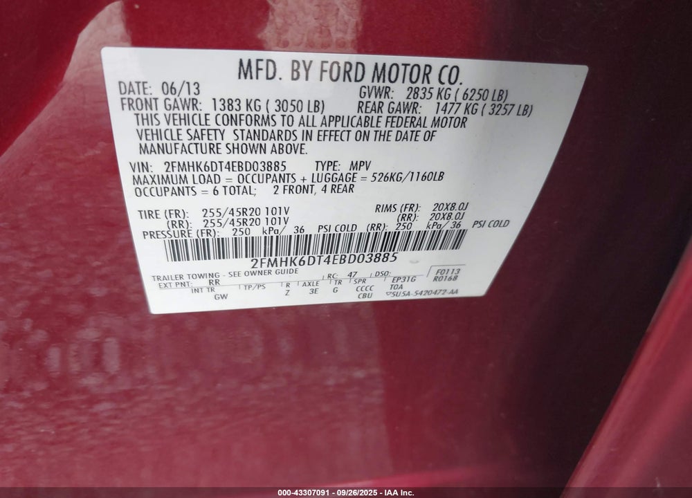2014 FORD FLEX VIN: 2FMHK6DT4EBD03885
