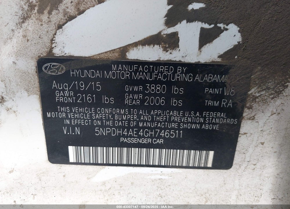 2016 HYUNDAI ELANTRA VIN: 5NPDH4AE4GH746511