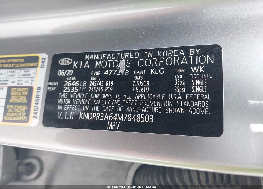 2021 KIA SPORTAGE VIN: KNDPR3A64M7848503