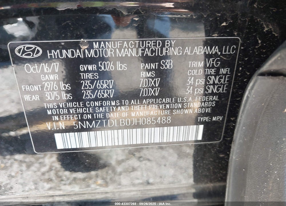 2018 HYUNDAI SANTA FE SPORT 2.4L VIN: 5NMZTDLB0JH085488