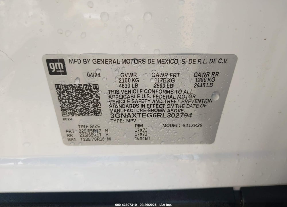 2024 CHEVROLET EQUINOX AWD 2FL VIN: 3GNAXTEG6RL302794