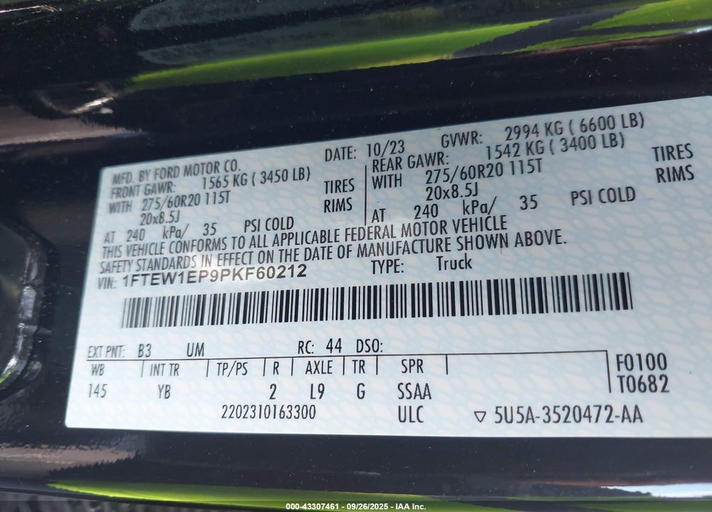 2023 FORD F-150 XLT VIN: 1FTEW1EP9PKF60212