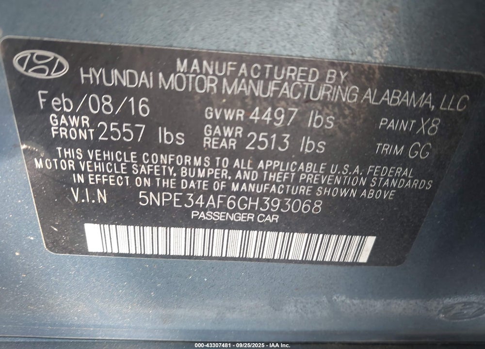2016 HYUNDAI SONATA SPORT VIN: 5NPE34AF6GH393068