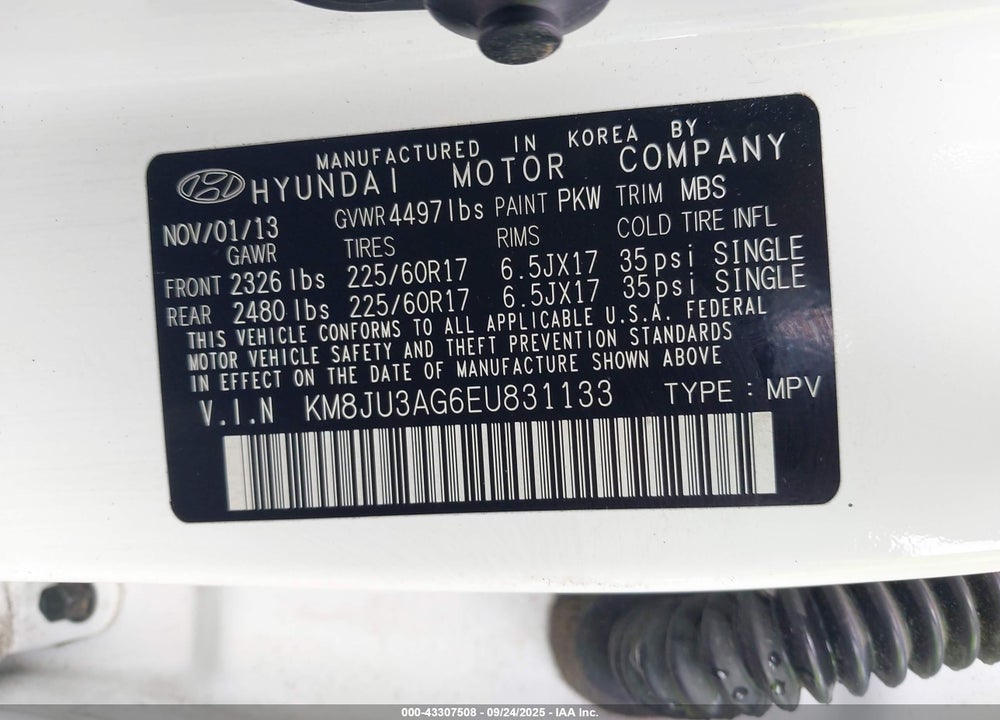 2014 HYUNDAI TUCSON VIN: KM8JU3AG6EU831133