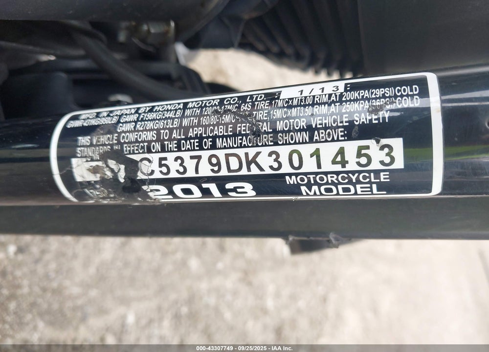 2013 HONDA VT750 C2B VIN: JH2RC5379DK301453