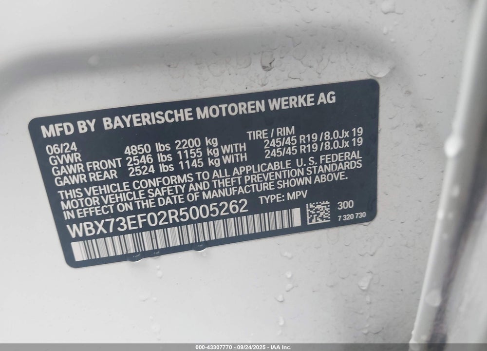 2024 BMW X1 XDRIVE28I VIN: WBX73EF02R5005262